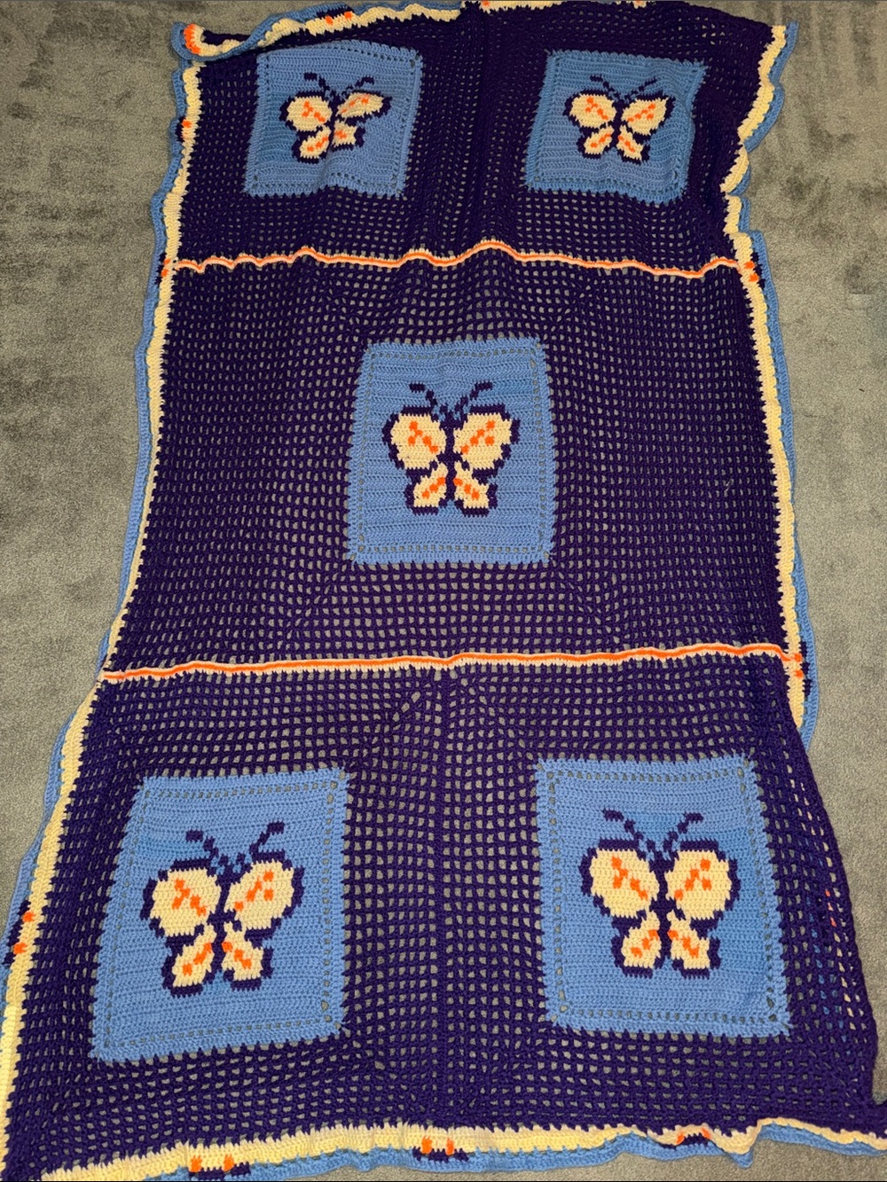 Handmade Butterfly Crochet Throw Blanket in Blue & Purple